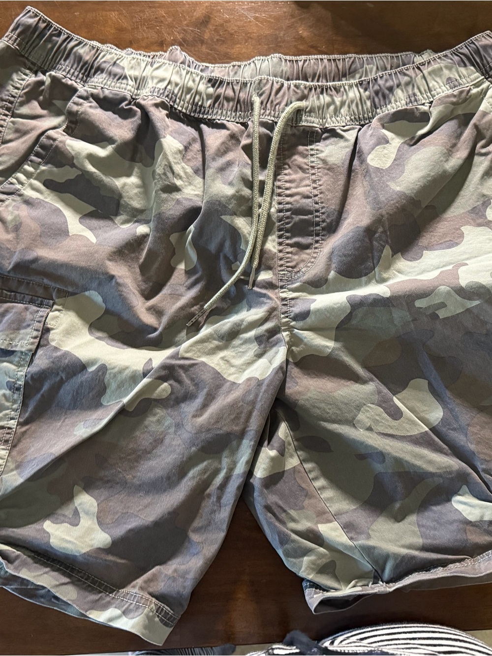 No Boundaries Men's Camo Drawstring Cargo Shorts - Green & Tan